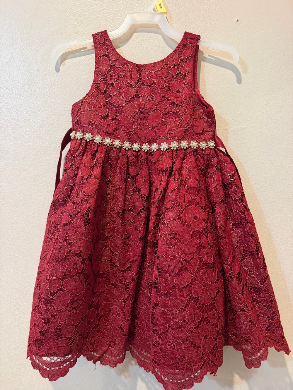 American Princess Burgundy Floral Lace Party Dress with Daisy Waistband